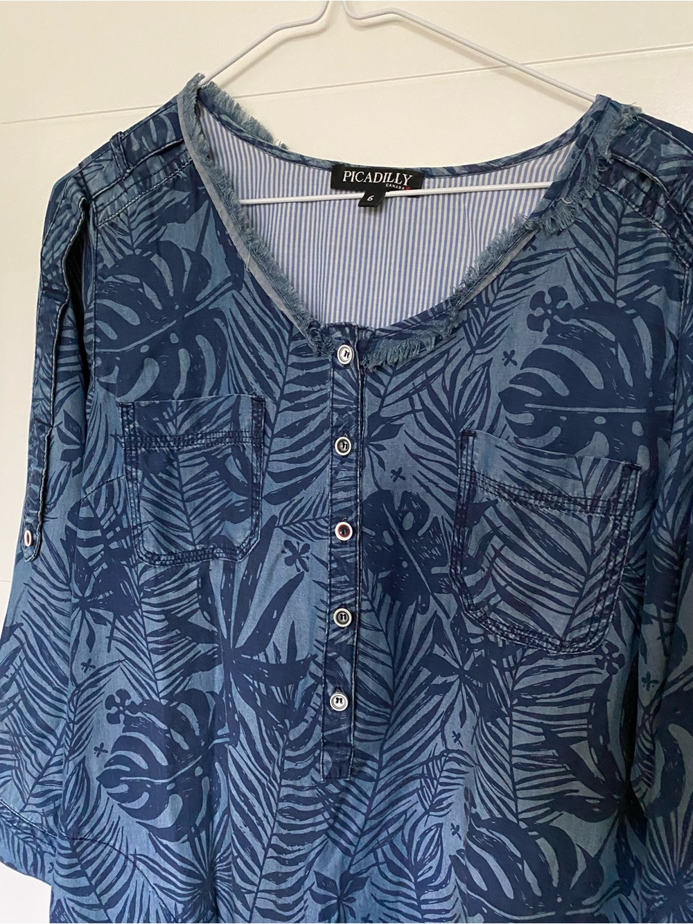 Picadilly Canada Blue Tropical Print Button Tunic Dress - 100% Lyocell - Picture 3 of 10